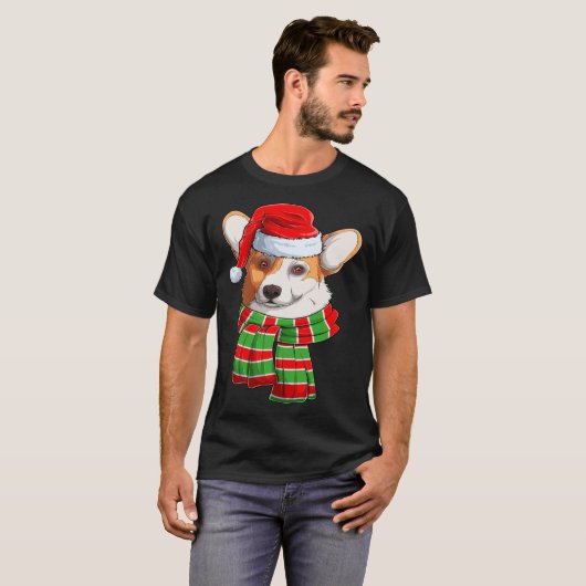 Santa Christmas Tree Lights Xmas Scarf Corgi Tシャツ (正面フル)