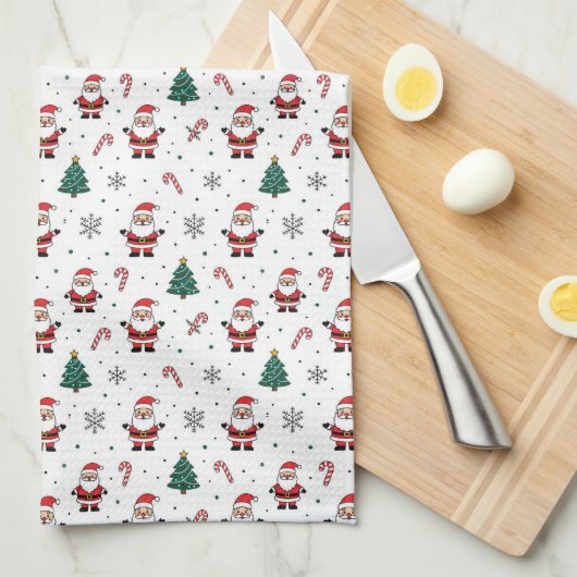 Santa Christmas Tree Pattern キッチンタオル (四つ折り)