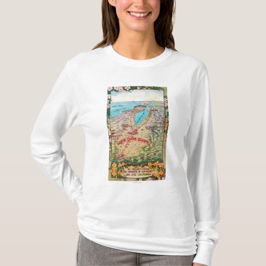 Santa Clara郡の空気の地図 Tシャツ (正面)