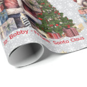 Santa Clausからチャイルドの名前を追加BoyまたはGirl ラッピングペーパー (ロールコーナー)
