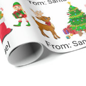 Santa Clausから子供の名前を追加小妖精や小人トナカイ ラッピングペーパー (ロールコーナー)