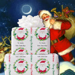 Santa ClausからAdd Kid's Name Christmasリース ラッピングペーパー<br><div class="desc">かわいいサンタクロース&クリスマスリースギフトラップ – 受信者名を追加</div>