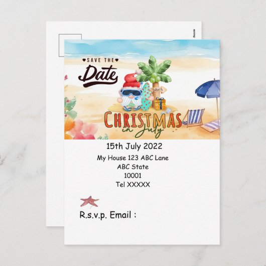 SANTA CLAUSで7月のクリスマス日付を保存 シーズンポストカード (正面/裏面)