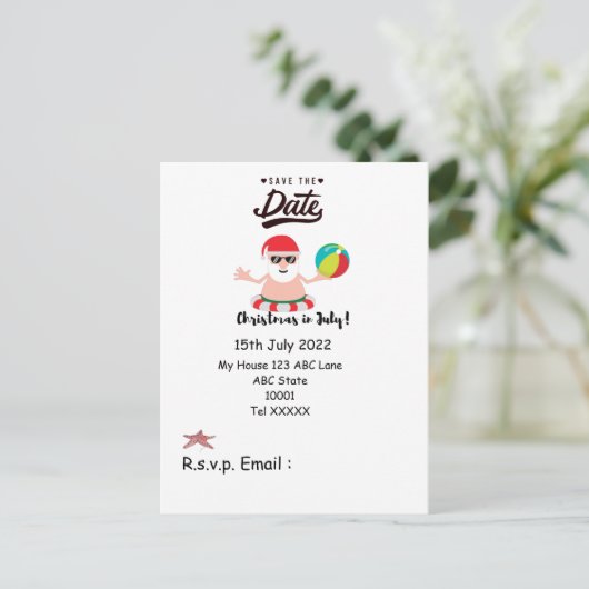 SANTA CLAUSで7月のクリスマス日付を保存 ポストカード (スタンド正面)