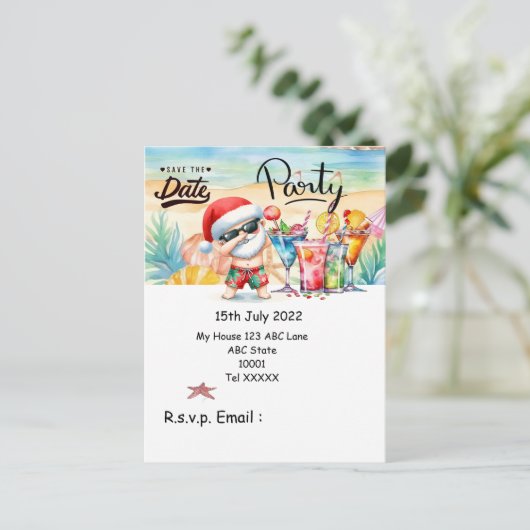 SANTA CLAUSで7月のクリスマス日付を保存 ポストカード (スタンド正面)