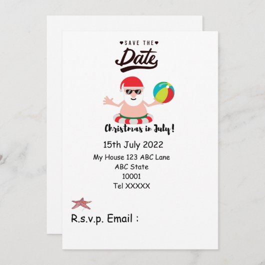SANTA CLAUSで7月のクリスマス日付を保存 招待状 (正面/裏面)