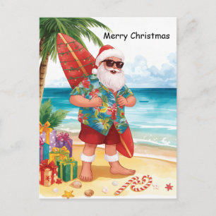 SANTA CLAUSとサーフィンを楽しむ7月のクリスマス ポストカード