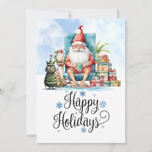SANTA CLAUSをビーチに7月のクリスマス シーズンカード (正面)