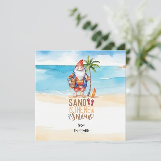 SANTA CLAUSをビーチに7月のクリスマス シーズンカード (スタンド正面)