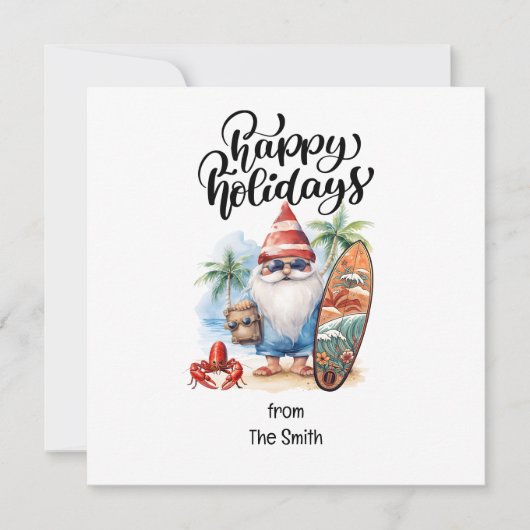 SANTA CLAUSをビーチに7月のクリスマス シーズンカード (正面)