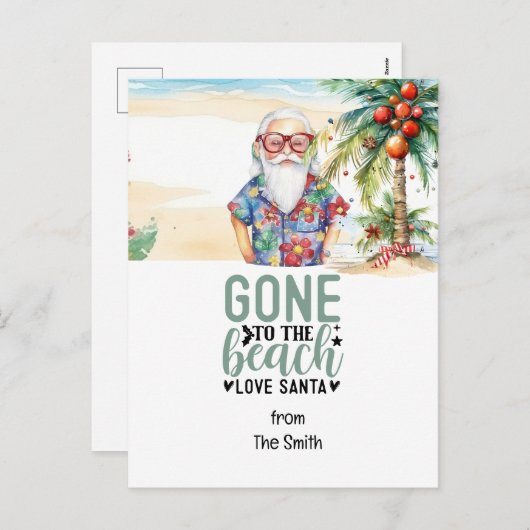 SANTA CLAUSをビーチに7月のクリスマス シーズンポストカード (正面/裏面)