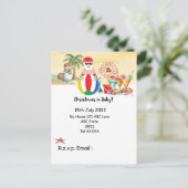 SANTA CLAUSをビーチに7月のクリスマス ポストカード (スタンド正面)