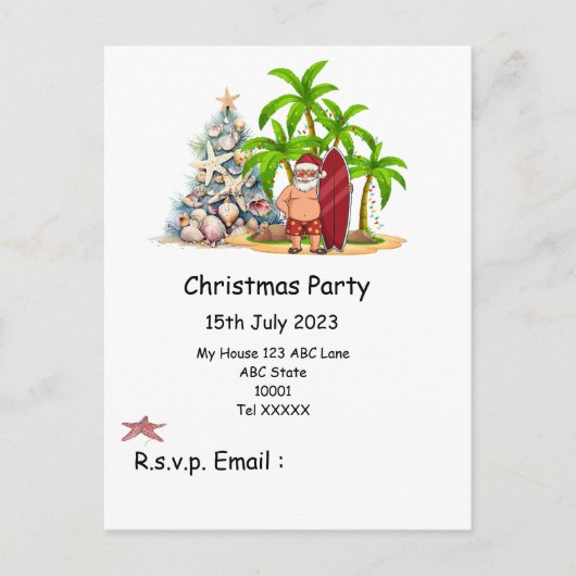 SANTA CLAUSをビーチに7月のクリスマス ポストカード (正面)