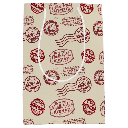 Santa Claus Airmail Holiday ミディアムペーパーバッグ (正面)