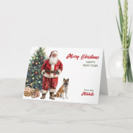 Santa Claus and Akita Dog Christmas シーズンカード