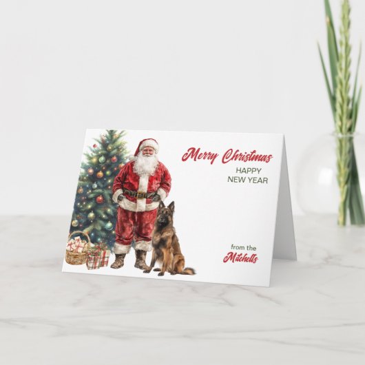 Santa Claus and Belgian Tervuren Dog Christmas シーズンカード (正面)