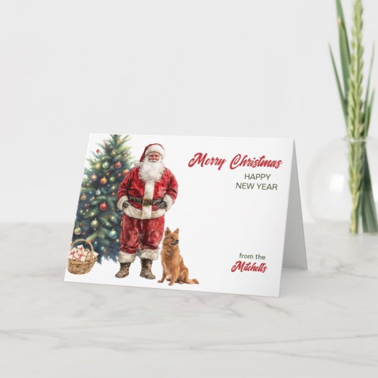 Santa Claus and Finnish Spitz Dog Christmas シーズンカード (正面)