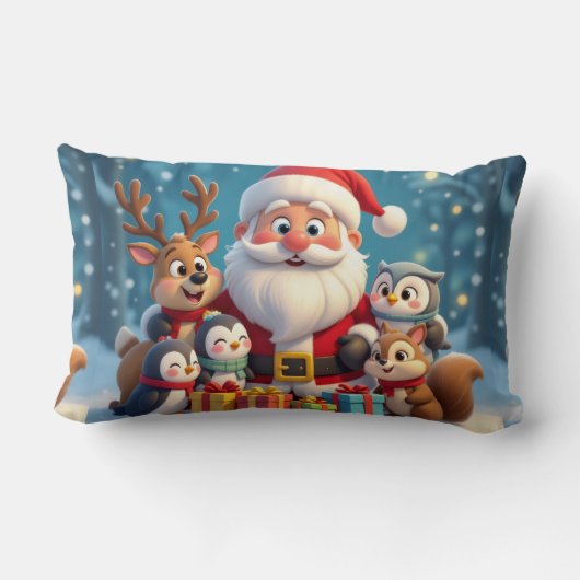 Santa Claus and Friends Christmas Throw Pillow ランバークッション (裏面)