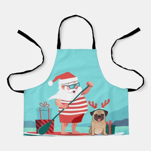 Santa Claus and His Pug on a Surfboard エプロン (正面)