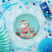 Santa Claus and His Pug on a Surfboard ペーパープレート (パーティー)