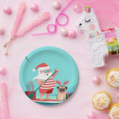 Santa Claus and His Pug on a Surfboard ペーパープレート (パーティー)