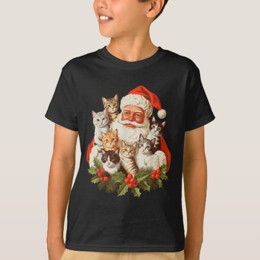 Santa Claus And Kittens Cats Christmas  Tシャツ (正面)
