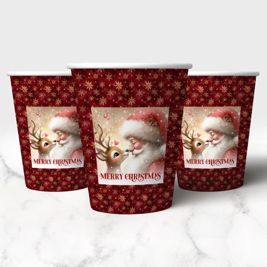 Santa Claus and Red Nose Rudolph Holiday Cups 紙コップ