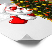 Santa claus and reindeer behind a christmas tree.j ポスター (角)
