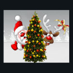 Santa claus and reindeer behind a christmas tree.j ポスター<br><div class="desc">christmas santa claus reindeer, 
frozen friends colorful funny , 
vintage magic snowflake art, 
2020 happy new year, 
joy gift snow flying, 
year new celebration deer, 
happy xmas winter holiday, 
bell merry cartoon illustration, 
fun animal party cute, 
reindeer christmas santa claus , </div>