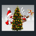 Santa claus and reindeer behind a christmas tree.j ポスター<br><div class="desc">christmas santa claus reindeer, 
frozen friends colorful funny , 
vintage magic snowflake art, 
2020 happy new year, 
joy gift snow flying, 
year new celebration deer, 
happy xmas winter holiday, 
bell merry cartoon illustration, 
fun animal party cute, 
reindeer christmas santa claus , </div>