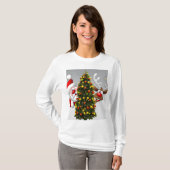 Santa claus and reindeer behind a christmas tree.j tシャツ (正面フル)
