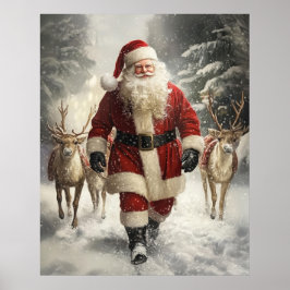 Santa Claus and Reindeer Christmas Wall Art ポスター