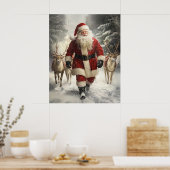 Santa Claus and Reindeer Christmas Wall Art ポスター (キッチン)