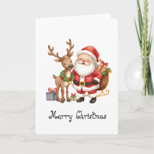 Santa Claus and reindeer whimsical Greeting Card カード (正面)