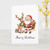 Santa Claus and reindeer whimsical Greeting Card カード (黄色い花)