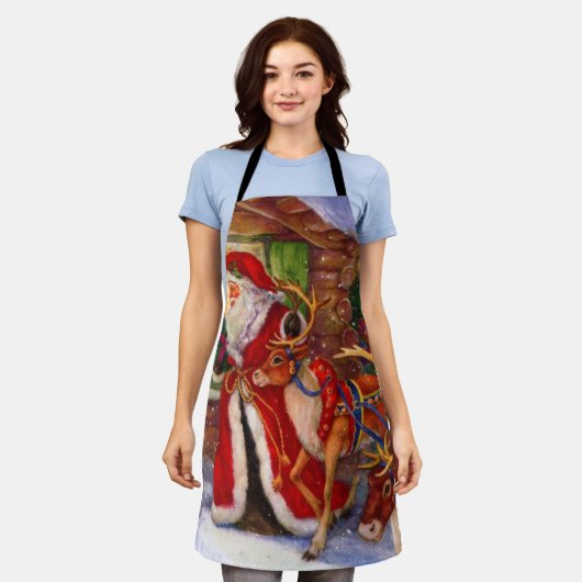 Santa claus and rudolph エプロン (着用した状態)