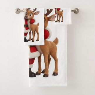 Santa Claus and Rudolph Cartoon バスタオルセット