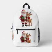 Santa Claus and Rudolph Cartoon プリントバックパック (正面)