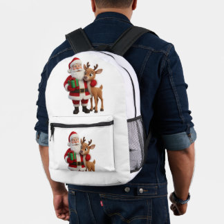Santa Claus and Rudolph Cartoon プリントバックパック