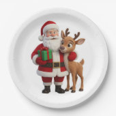 Santa Claus and Rudolph Cartoon ペーパープレート (正面)