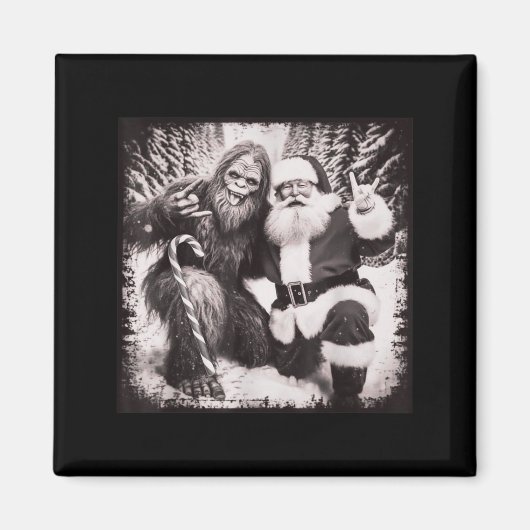 Santa Claus And Sasquatch Bigfoot Funny Joyful Sno マグネット (正面)