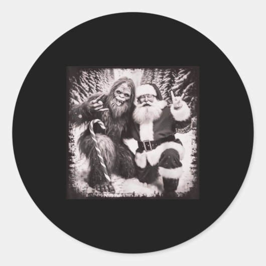 Santa Claus And Sasquatch Bigfoot Funny Joyful Sno ラウンドシール (正面)