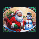 Santa Claus and Snowman Christmas Stained Glass  シーズンポストカード<br><div class="desc">Festive Christmas Santa and Snowman</div>