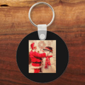 Santa Claus And Snowman In Snowfall  キーホルダー (正面)