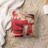 Santa claus and snowman in snowfall クッション (ブランケット)