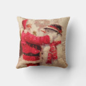 Santa claus and snowman in snowfall クッション (裏面)