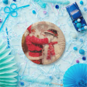 Santa claus and snowman in snowfall ペーパープレート (パーティー)