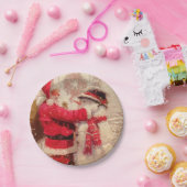 Santa claus and snowman in snowfall ペーパープレート (パーティー)