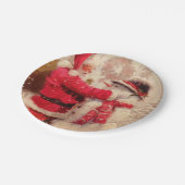 Santa claus and snowman in snowfall ペーパープレート (アングル)