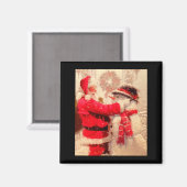 Santa Claus And Snowman In Snowfall  マグネット (正面/裏面)